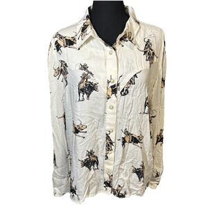 Wrangler Retro XL Western Pearl Snap Cowboy Bucking Bronco Rodeo LS Shirt Women